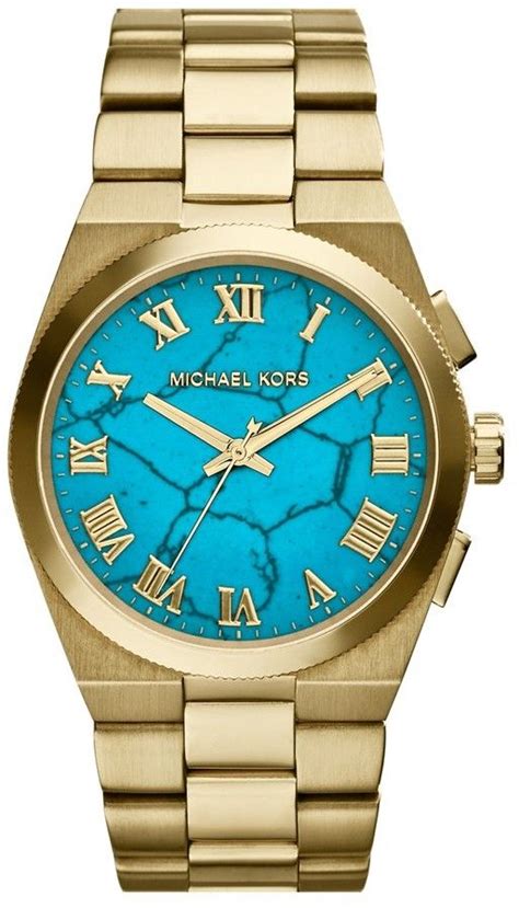 gold michael kors watch with turquoise face|mk7245.